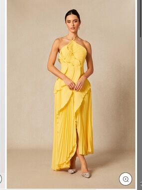 Yellow Asymmetrical Halter Ruffle Maxi Dress